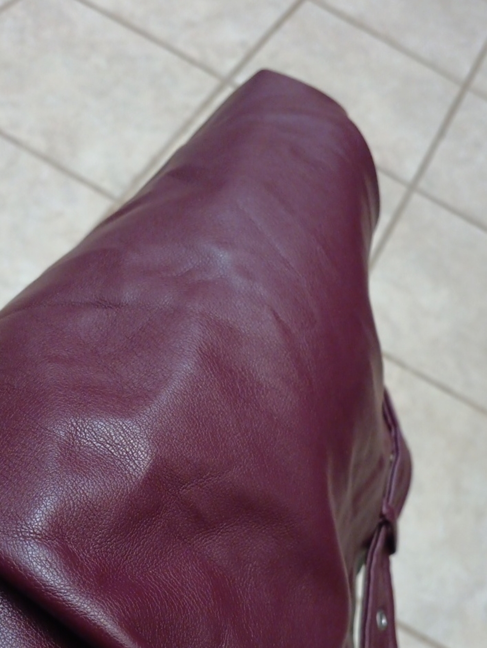 Women's Burgundy Faux Leather Midi Skirt with Belt Very Soft - Picture 3 of 3